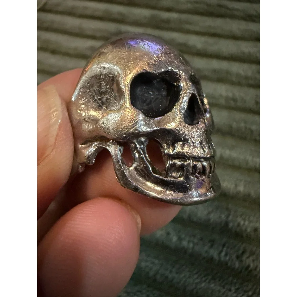 Gothic Skull Ring Silver Tone Punk Biker Statement Ring Size:‎ 9.75